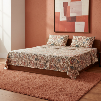 Lal Bagh, Cotton Bedsheet - Beige, 100% Cotton King Size (100 x 104, 1.3kg)