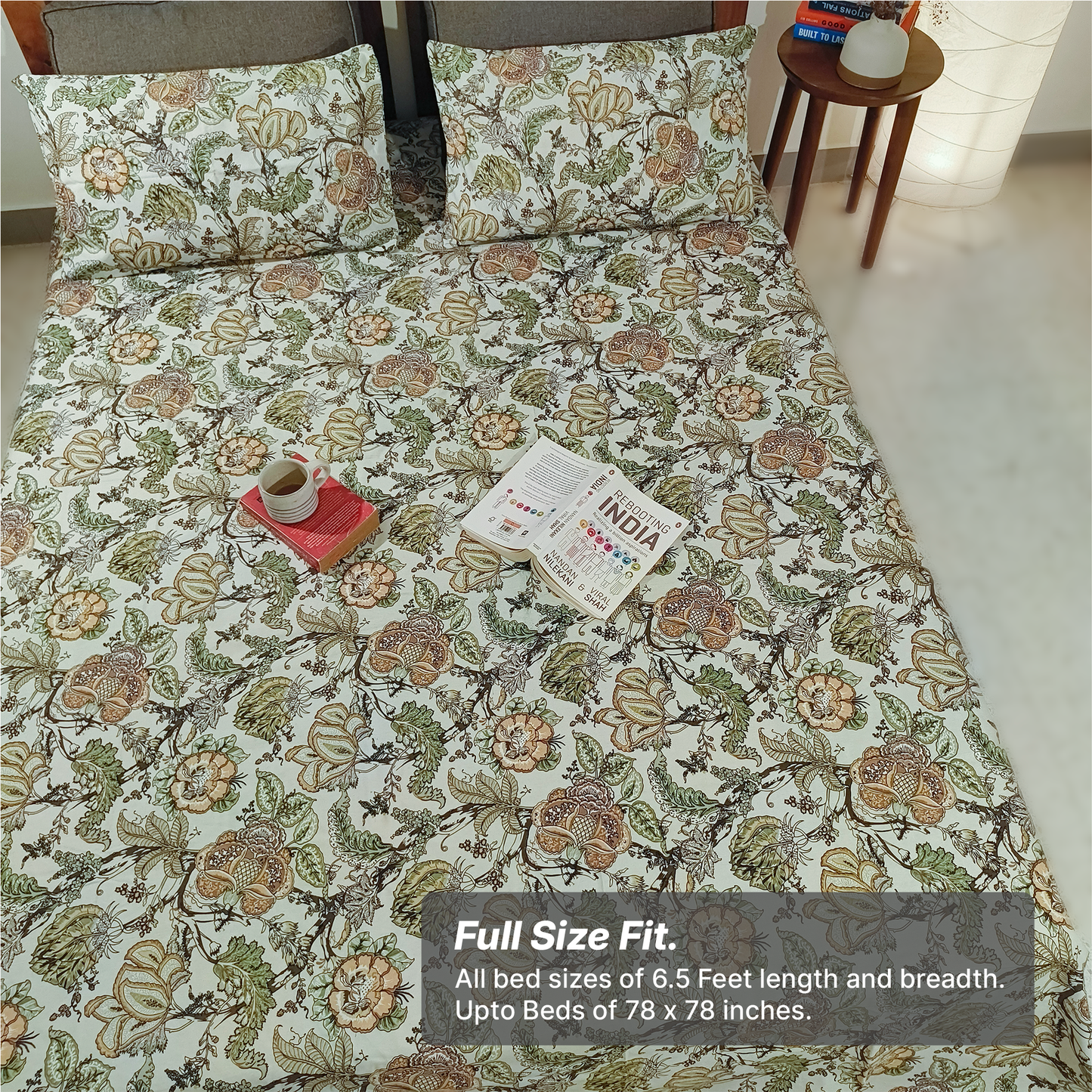Lal Bagh, Cotton Bedsheet – Olive Green – 100% Cotton King Size (100 x 104 inches, 1.3kg)