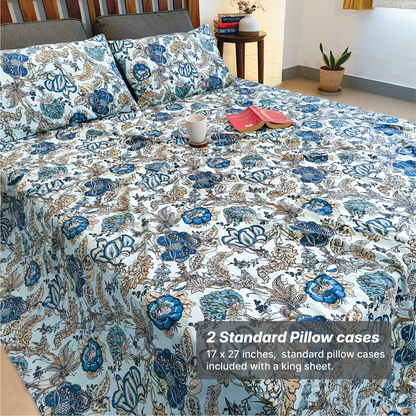 Lal Bagh, Cotton Bedsheet – Blue – 100% Cotton King Size (100 x 104 inches, 1.3kg)