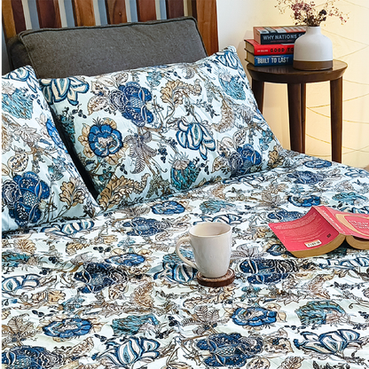 Lal Bagh, Cotton Bedsheet – Blue – 100% Cotton King Size (100 x 104 inches, 1.3kg)