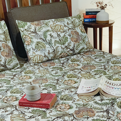 Lal Bagh, Cotton Bedsheet – Olive Green – 100% Cotton King Size (100 x 104 inches, 1.3kg)