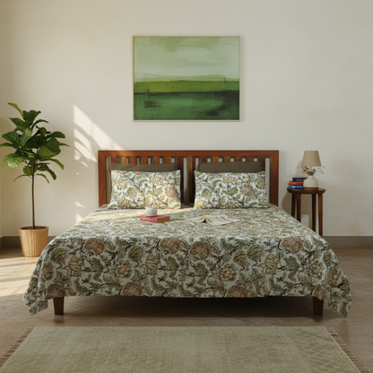 Lal Bagh, Cotton Bedsheet – Olive Green – 100% Cotton King Size (100 x 104 inches, 1.3kg)