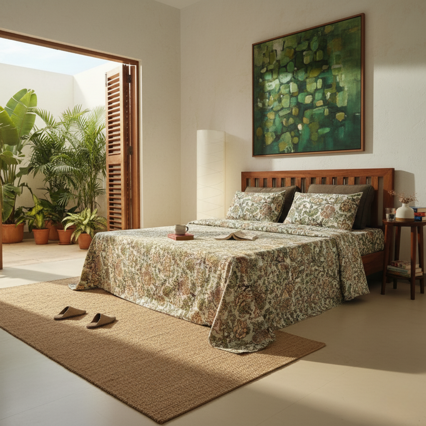 Lal Bagh, Cotton Bedsheet – Olive Green – 100% Cotton King Size (100 x 104 inches, 1.3kg)