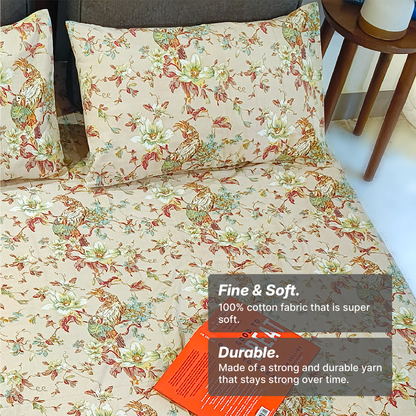 Neora, Cotton Bedsheet – Beige – 100% Cotton King Size (100 x 104 inches, 1.3kg)