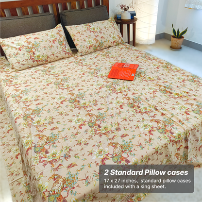 Neora, Cotton Bedsheet – Beige – 100% Cotton King Size (100 x 104 inches, 1.3kg)