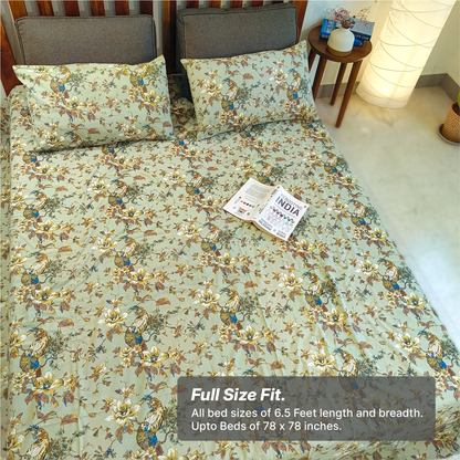 Neora, Cotton Bedsheet – Olive Green – 100% Cotton King Size (100 x 104 inches, 1.3kg)