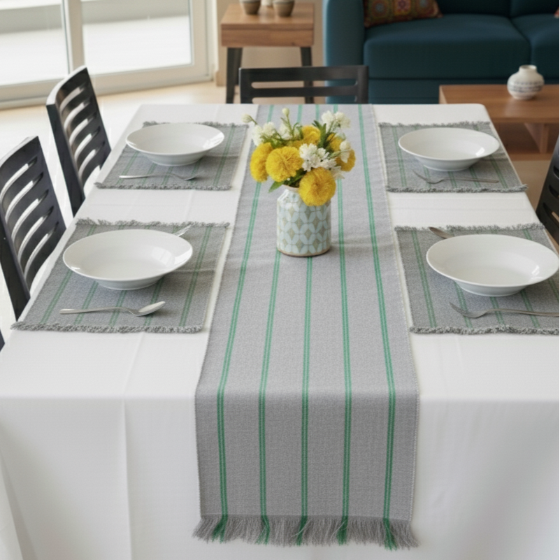 TABLESCAPE Dining Placemats Set of 4 with Runner – Ash Green