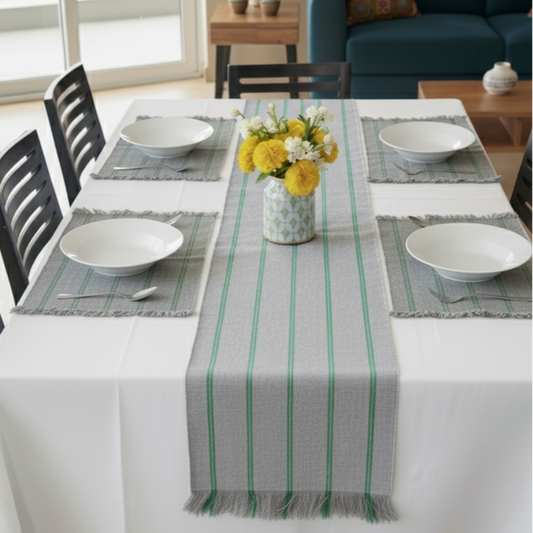 TABLESCAPE Dining Placemats Set of 4 with Runner – Ash Green
