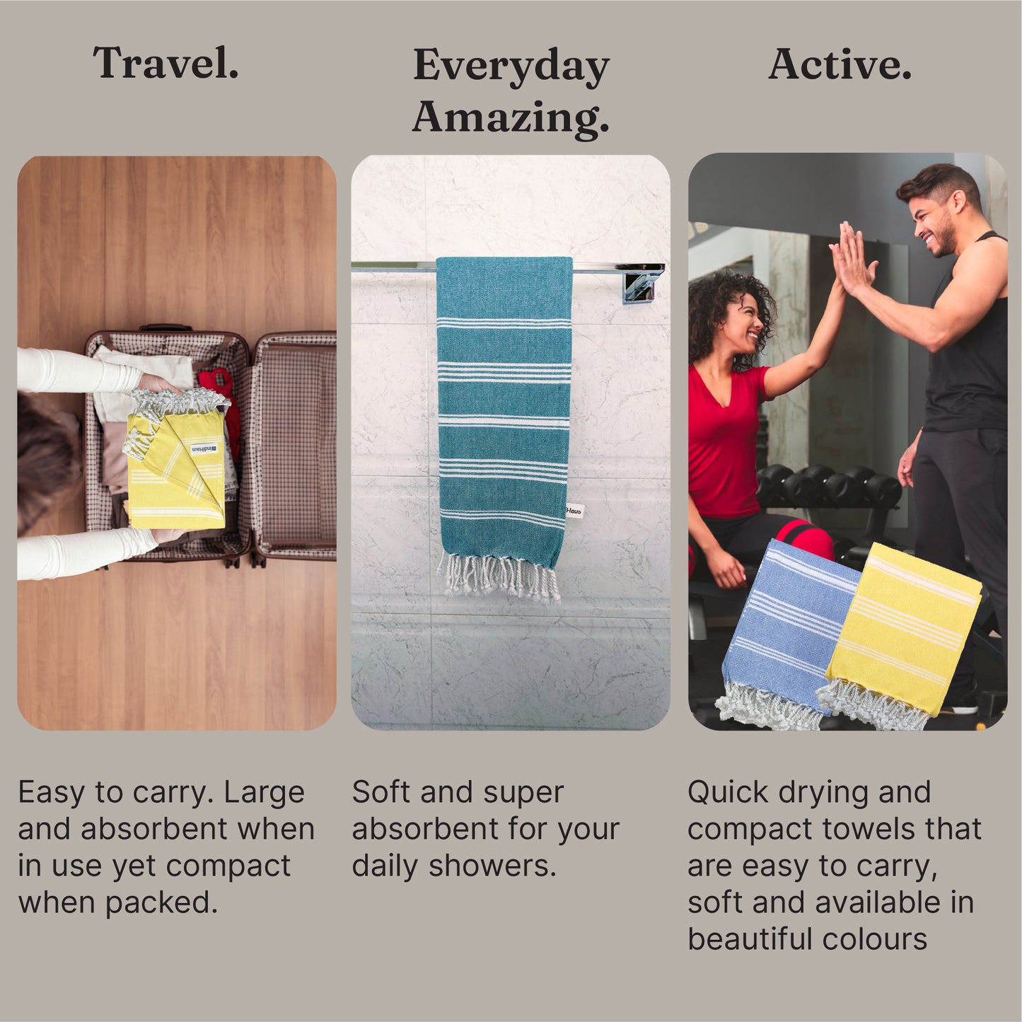 TRULY XL Bath & Hand Towel Set, Serene Beige & Slate Grey (Pack of 4+2)