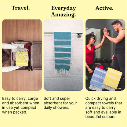 TRULY XL Bath & Hand Towel Set, IndiHaus Blue & Sunshine Yellow (Pack of 4+2)