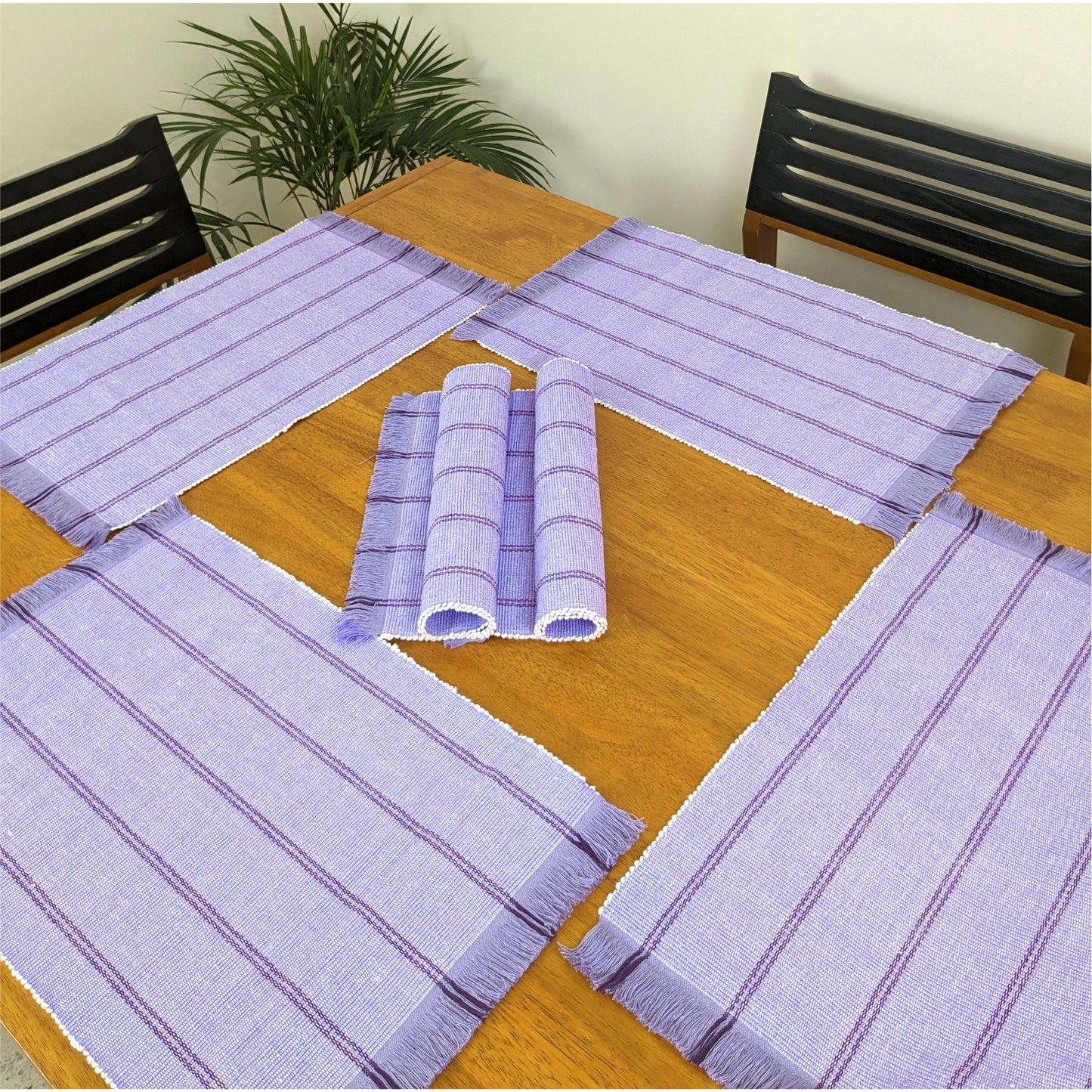 TABLESCAPE Dining Placemats Set of 6 with Runner – Lavender Violet