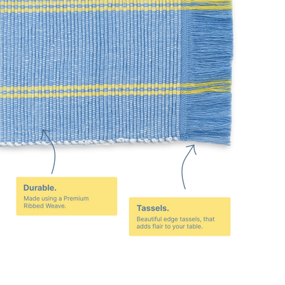 TABLESCAPE Dining Placemats Set of 6 with Runner – Ice Blue Yellow