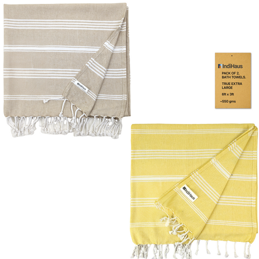 TRULY XL Bath Towels, 6 Ft x 3 Ft, Beige & Sunshine Yellow (Pack of 2)