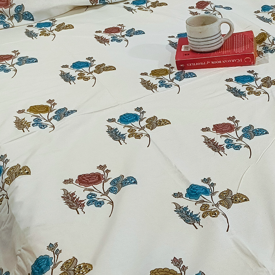 Koyna, Cotton Bedsheet – Blue Rose – 100% Cotton King Size (100 x 104 inches, 1.3kg)