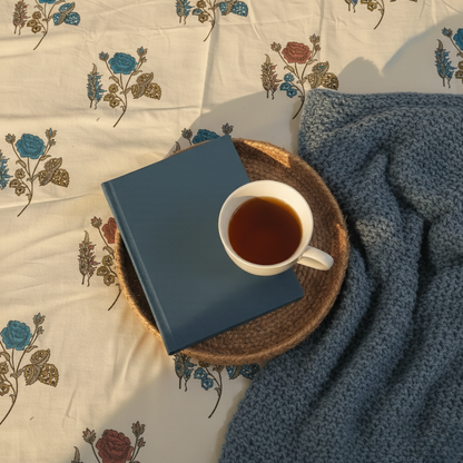 Koyna, Cotton Bedsheet – Blue Rose – 100% Cotton King Size (100 x 104 inches, 1.3kg)