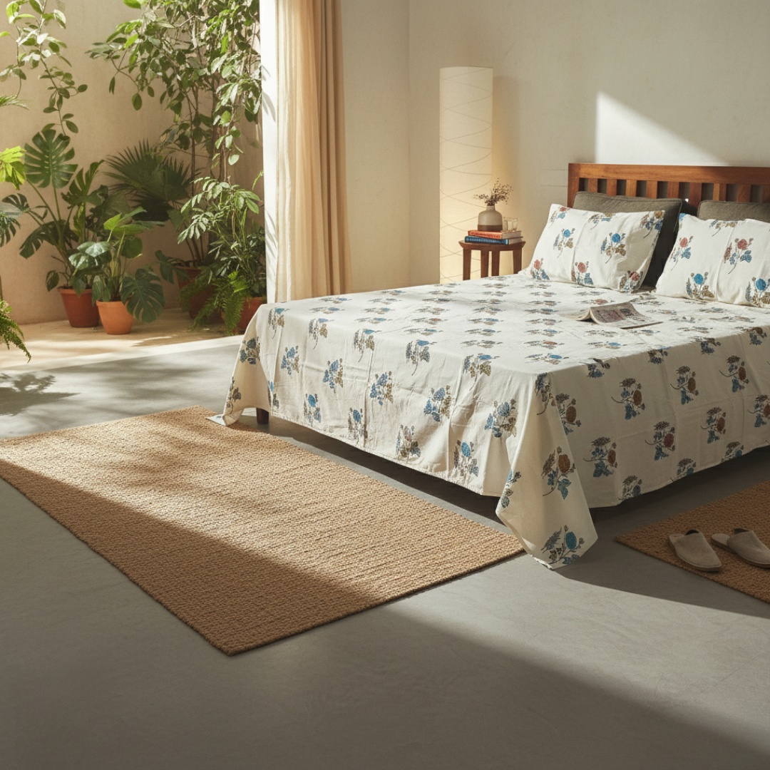 Koyna, Cotton Bedsheet – Blue Rose – 100% Cotton King Size (100 x 104 inches, 1.3kg)