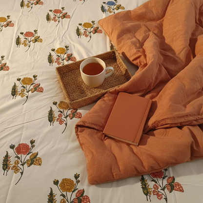 Koyna, Cotton Bedsheet – Orange Rose – 100% Cotton King Size (100 x 104 inches, 1.3kg)