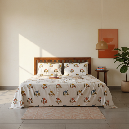 Koyna, Cotton Bedsheet – Orange Rose – 100% Cotton King Size (100 x 104 inches, 1.3kg)
