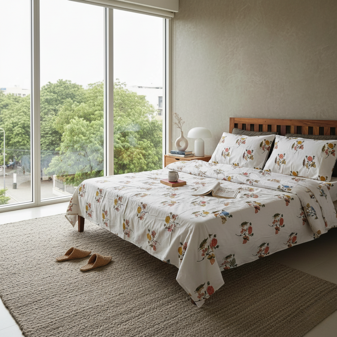 Koyna, Cotton Bedsheet – Orange Rose – 100% Cotton King Size (100 x 104 inches, 1.3kg)