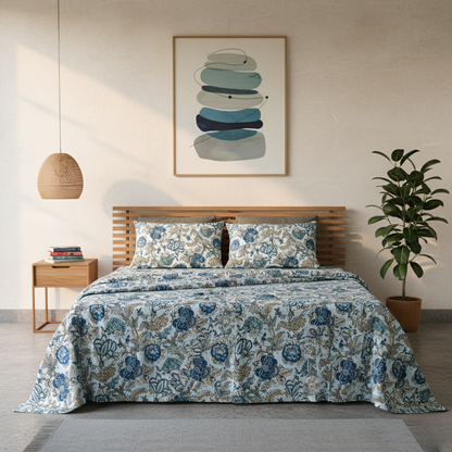 Lal Bagh, Cotton Bedsheet – Blue – 100% Cotton King Size (100 x 104 inches, 1.3kg)