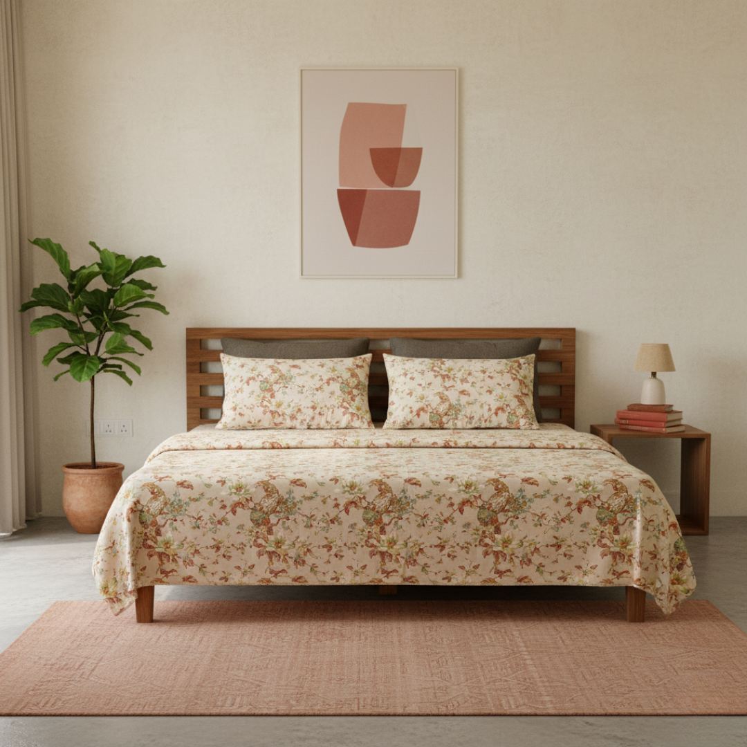 Neora, Cotton Bedsheet – Beige – 100% Cotton King Size (100 x 104 inches, 1.3kg)