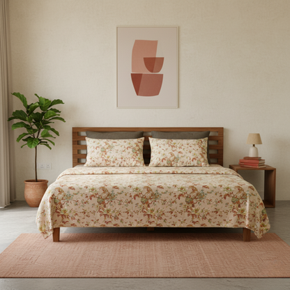 Neora, Cotton Bedsheet – Beige – 100% Cotton King Size (100 x 104 inches, 1.3kg)