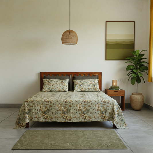 Neora, Cotton Bedsheet – Olive Green – 100% Cotton King Size (100 x 104 inches, 1.3kg)