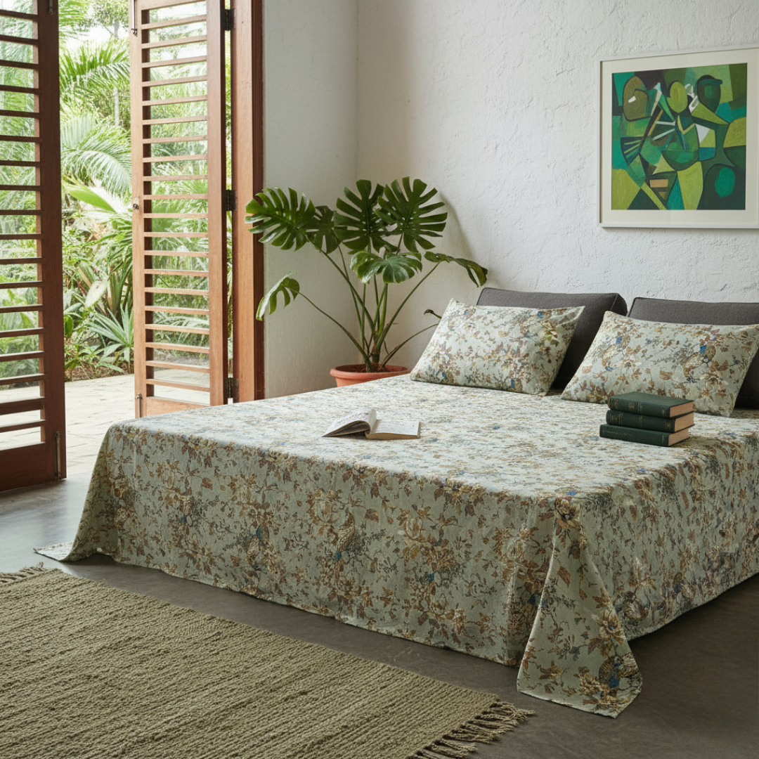 Neora, Cotton Bedsheet – Olive Green – 100% Cotton King Size (100 x 104 inches, 1.3kg)