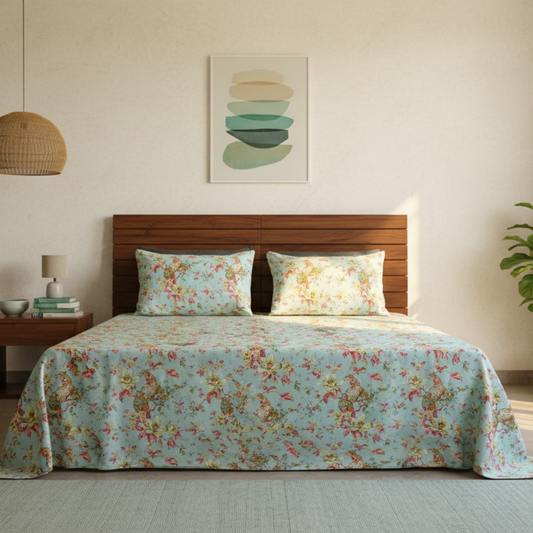 Neora, Cotton Bedsheet – Seafoam Green – 100% Cotton King Size (100 x 104 inches, 1.3kg)