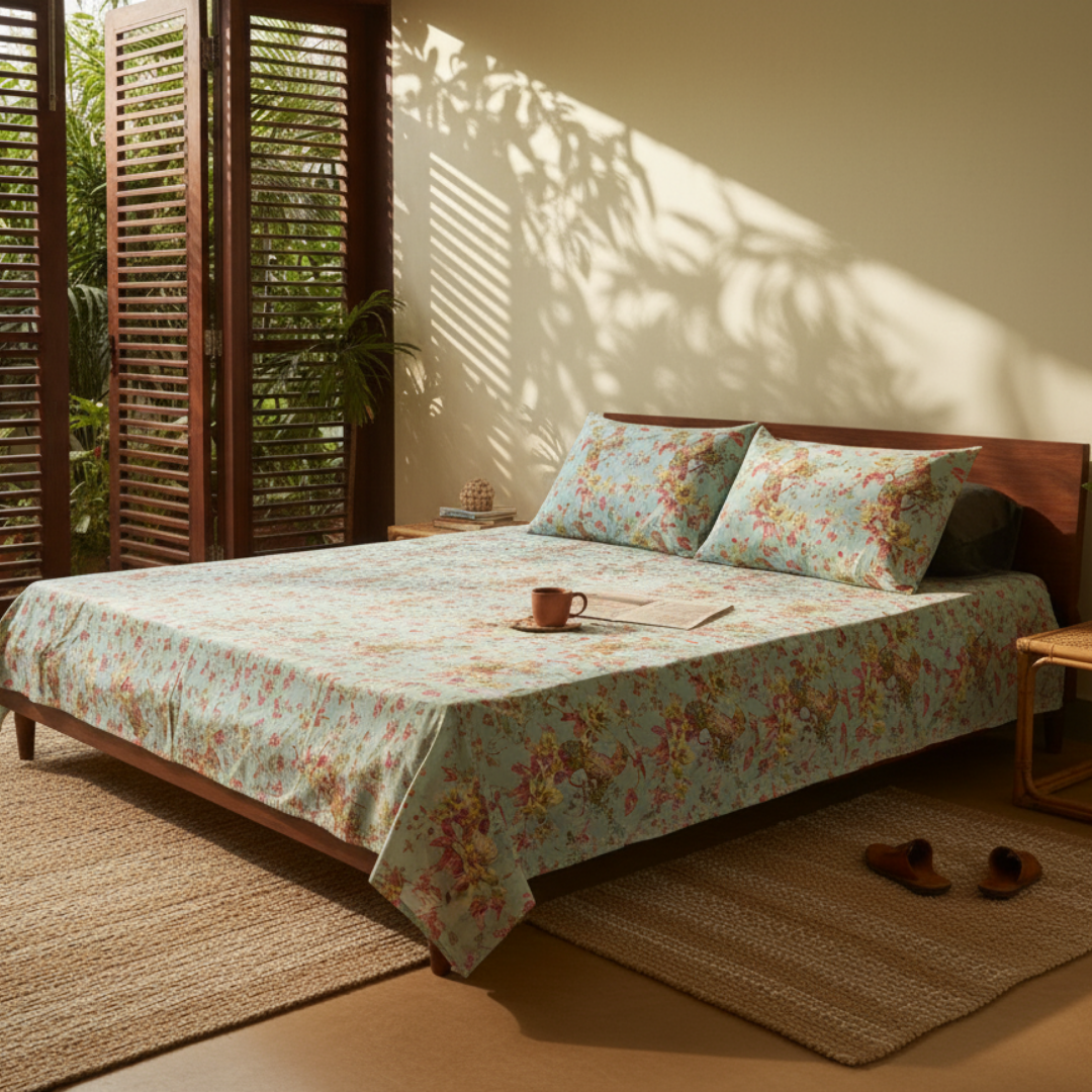 Neora, Cotton Bedsheet – Seafoam Green – 100% Cotton King Size (100 x 104 inches, 1.3kg)