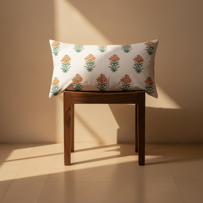 Vrishti, Cotton Bedsheet – Orange Floral – 100% Cotton King Size (100 x 104 inches, 1.3kg)