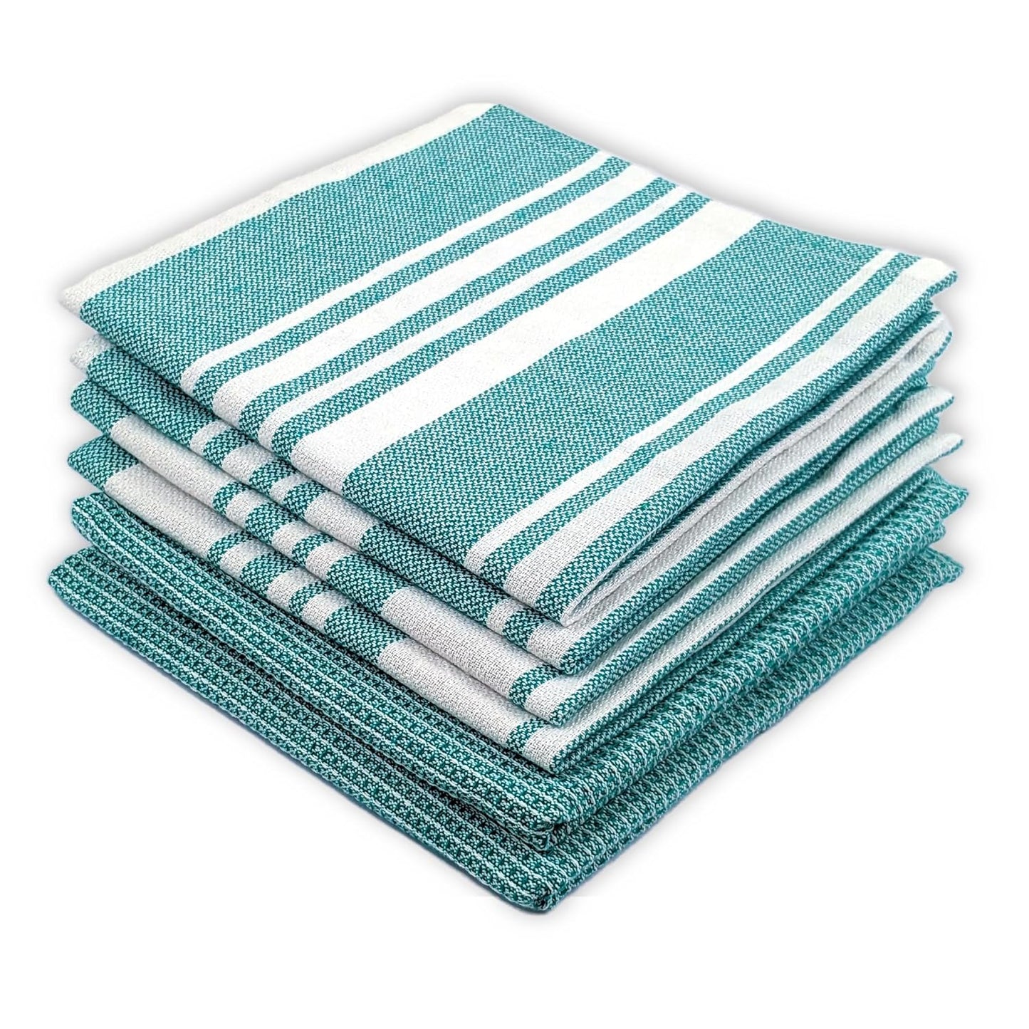IndiHaus Cotton Multi-Purpose Kitchen Hand Towels | Waffle & Stripes | (Large 60 x 40 cm) Lunch, Dish Towel (Set of 4, Ocean Teal)