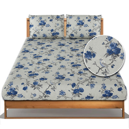 Sparrowbiscus Grey & Blue King Bedsheet