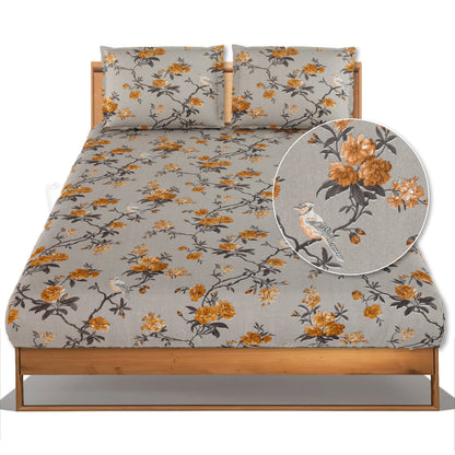 Sparrowbiscus Grey & Yellow King Bedsheet