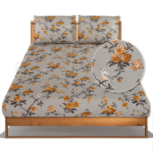 Sparrowbiscus Grey & Yellow King Bedsheet