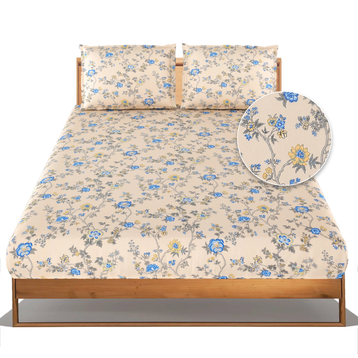 Bloombiscus Yellow & Blue King Bedsheet
