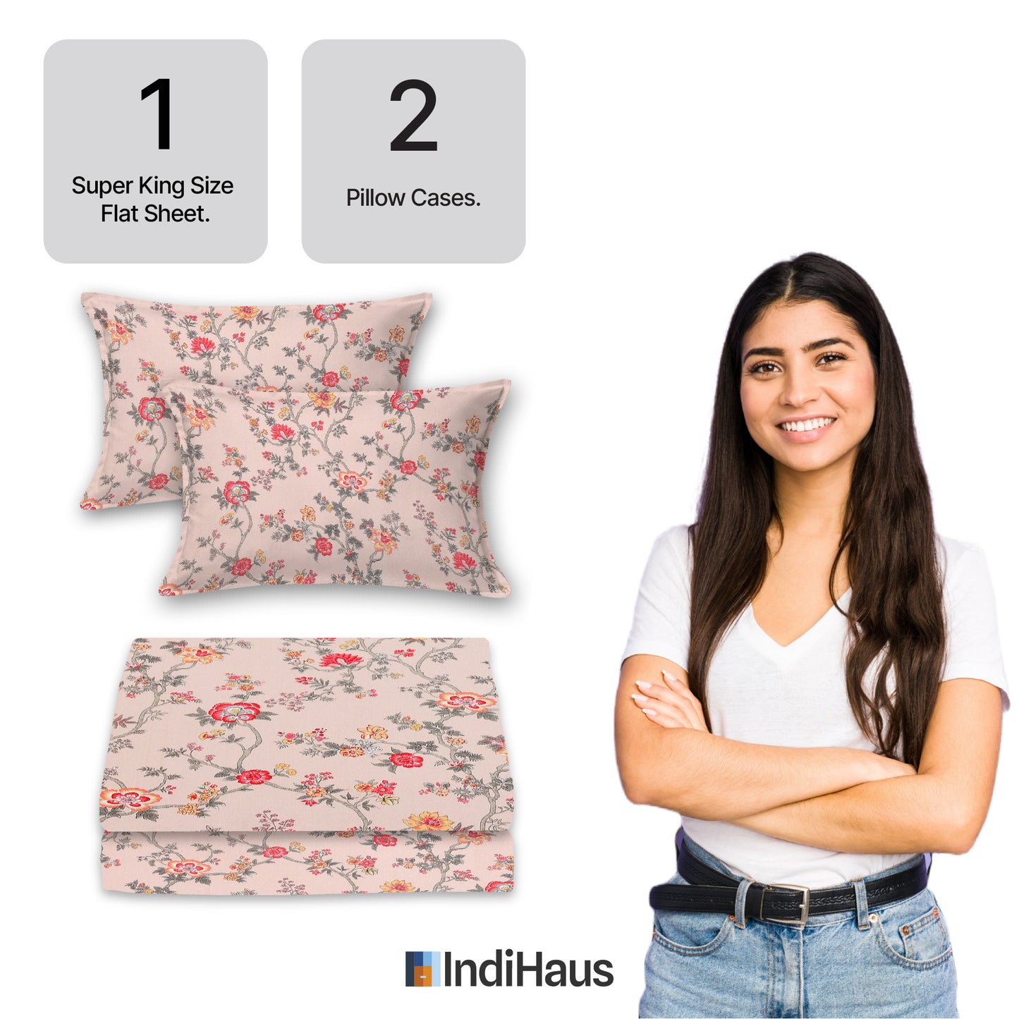 Bloombiscus Peach & Red King Bedsheet