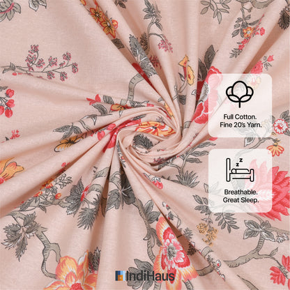 Bloombiscus Peach & Red King Bedsheet